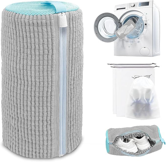 Shoe Washing Machine Bag,Laundry Shoe Bag for Washer and Dryer,Reusable Shoe Cleaning Bag for Sneakers,Tennis Shoes,With Self-locking Zipper, Microfiber Inside,Include Shoe Bag (Pro Grey - 1 Pack)