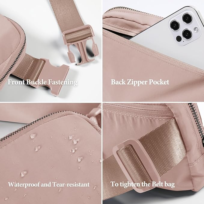 ODODOS Unisex Mini Belt Bag with Adjustable Strap Small Fanny Pack for Workout Running Traveling Hiking, Misty Rose