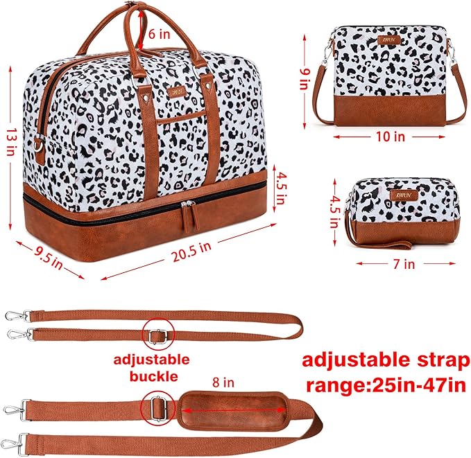Weekender Bag for Women, Large Overnight Bag Canvas Travel Duffel Bag Carry On Tote with Shoe Compartment 21" 3Pcs Set