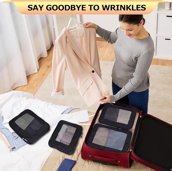 Ultralight Compression Packing Cubes Travel for Suitcases ，Compressible Mesh Packing Cubes for Travel Women Packing Organizers 4 Set