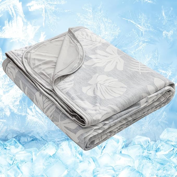 OIGAE Cooling Blanket for Hot Sleepers - Soft & Lightweight Summer Cold Blanket for Night Sweats | Perfect for Bed, Couch, Sofa (Gray, Twin 60" x 80", Tropical)