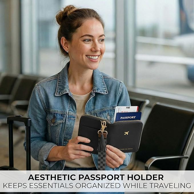 Beautiful Passport Holder for Travel with Wristlet Strap - All-in-One Wallet for Women with Card Slots and Tassel Keychain - Perfect Case to Keep Your Travel Documents Organized & Safe