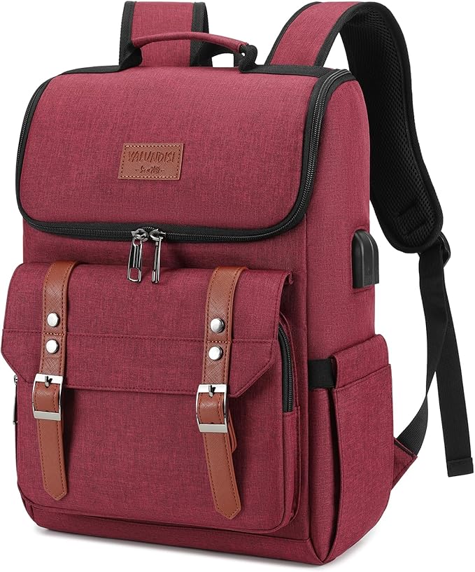 YALUNDISI Vintage Backpack Travel Laptop Backpack with usb Charging Port for Women & Men College Backpack Fits 15.6 Inch Laptop Red Brown