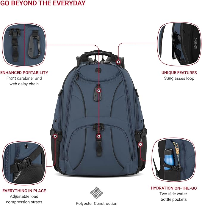 SWISSGEAR 1900 ScanSmart TSA Laptop Backpack Fits 17 Inch Laptop with RFID Protection and Tablet Pocket, Blueberry, 19-Inch