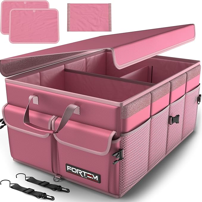 FORTEM Trunk Organizer For SUV Car Trunk Organizer, Foldable Storage, Car Accessories for Women Men, Collapsible Bag, Perfect Christmas Gifts, 600D Oxford, Non Slip Bottom, Straps, Soft Cover (50L)