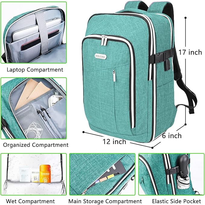 Personal Item Travel Carry On Luggage Backpack for Women Men Flight Approved Casual Weekender Laptop Bag for College Business Outdoors Hiking Water Resistant Lightweight Daypack with USB Charging Port