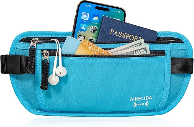 Travel Money Belt - Slim Passport Holder Travel Wallet with RFID Blocking Travel Pouch Undercover Fanny Pack for Women Men