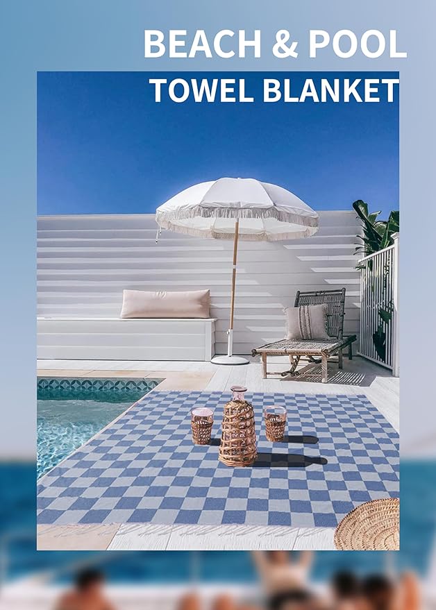 Antfuny Giant Beach Towel Blanket Autumn Outing Stuff for Women & Men Road Trip Camping Gear Ship Cruise Gear Must Haves Yard Mat Large L Navy Plain Pattern Airplane Accessories Travel Gadgets