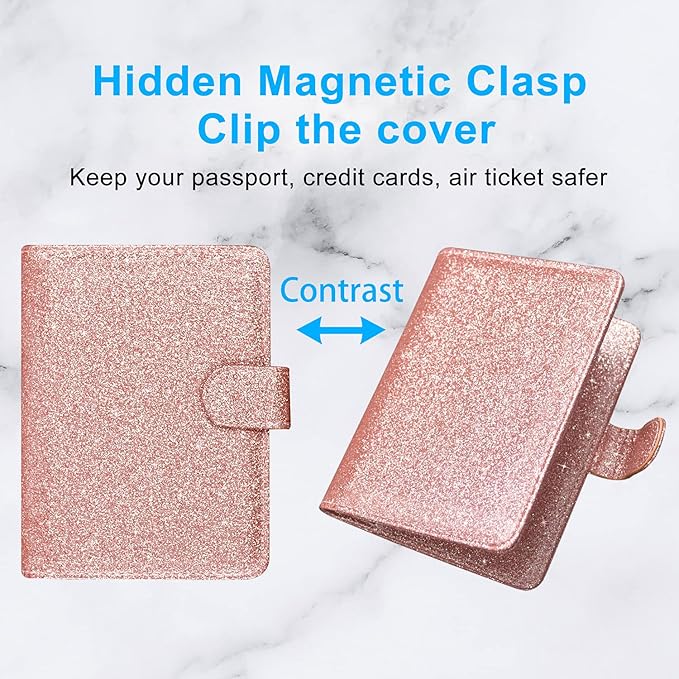 ACdream Unisex Faux Leather Passport and Vaccine Card Holder, Glitter Rose, RFID Blocking, 20 x 3.5 x 2.5 in