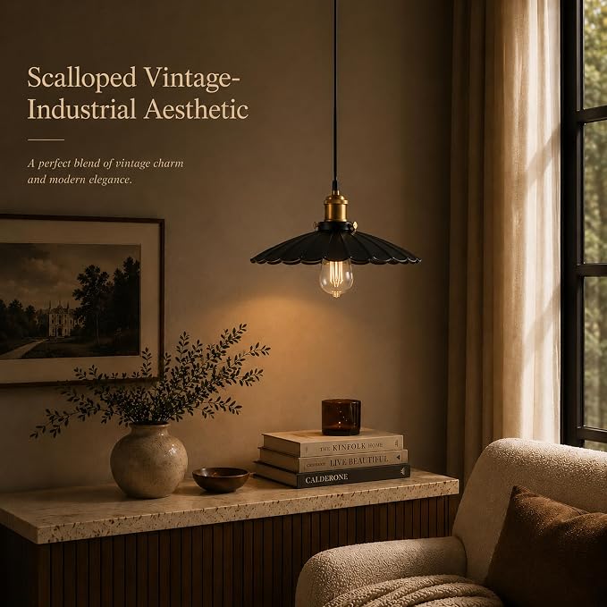 Kitchen Pendant Lights, Black Hanging Lamp for Hallway 13.8 Inch Metal Lampshade Farmhouse Pendant Lights Kitchen Island Vintage Pendant Lighting Kitchen Island Sofa