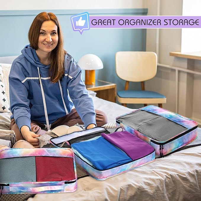 5 Pcs Packing Cubes for Suitcase Large Travel Cubes Carry on Luggage Organizer Bags for Clothes Accessories(S,Watercolor)