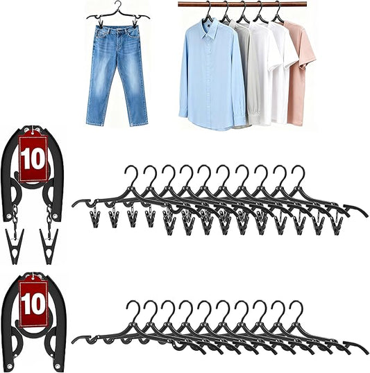 Travel Hangers, Cruise Ship Essentials Travel Essentials, Portable Cruises Must Haves 2025, Folding Hangers for Suitcase, RV Camping Airplane Europe Vacation Essential (20, Black)