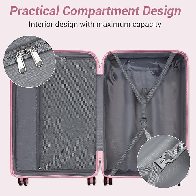 Kono Carry On Luggage 28 Inch Checked-Large Hard Shell Travel Trolley 4 Spinner Wheels Lightweight Polypropylene Suitcase with TSA Lock, Pink