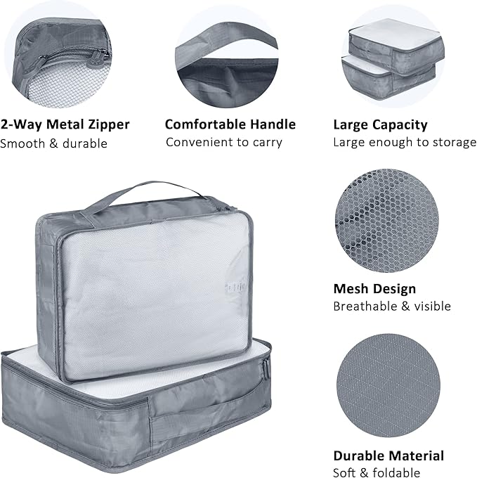 Packing Cubes Set, 2 Pcs Packing Organizers Set for Suitcases (Grey)