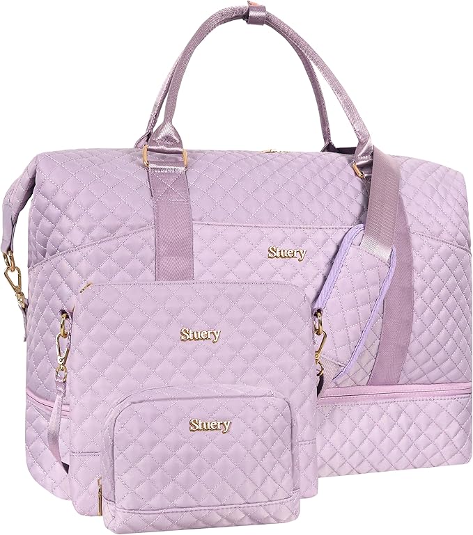 Weekender Bag, Large Travel Duffel Bag for Women, Carry on Overnight Bag with Shoe Compartment and Toiletry Bags