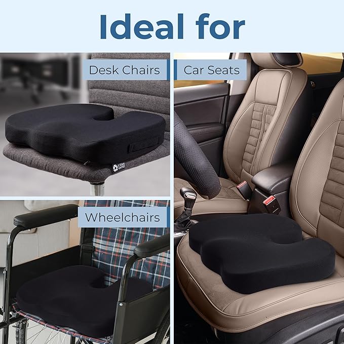 5 STARS UNITED Seat Cushion - Memory Foam Chair Cushion for Tailbone Pain Relief - Ergonomic Support for Coccyx, Sciatica & Butt - Office, Desk & Gaming Chair, Car Seat, Wheelchair, Airplane, Blue