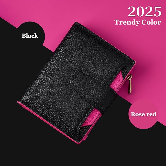 Airkit Small Wallet Women RFID Blocking Soft Leather Bifold Compact Card Holder Wallet for Women with Zipper Coin Pocket 4 ID Window
