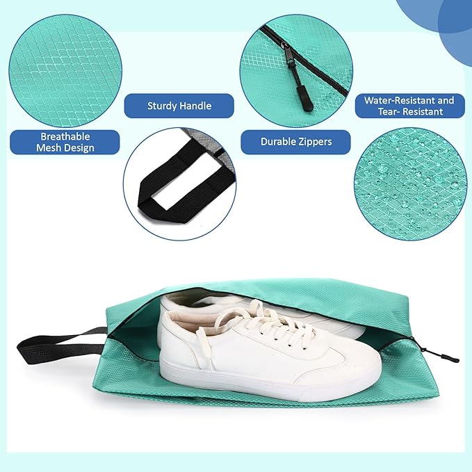 6 Pcs Travel Shoe Bags with Zipper Portable Suitcase Shoe Organizer Packing for Men Women Nylon Multicolor(L,Blue)