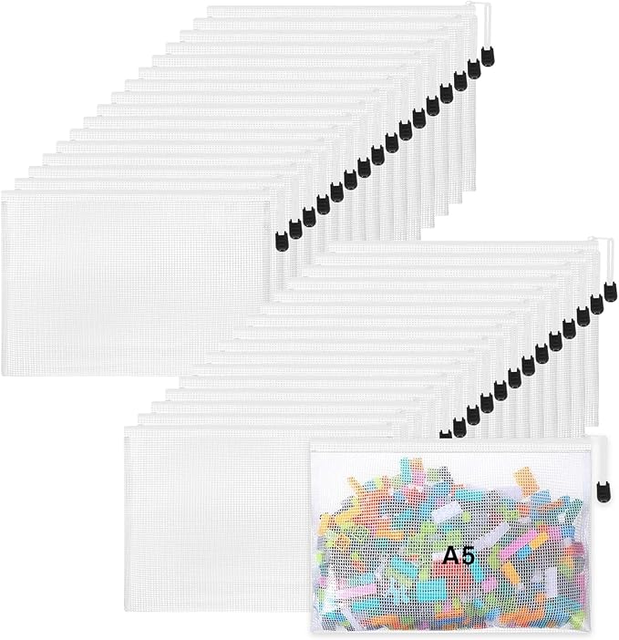 Jetec 32 Pcs Mesh Zipper Bags Toy Storage Bikini Organizer Bag Bolsas Para Guardar Trajes De Bano Waterproof Zipper Reusable Pouch Puzzle Multipurpose for Storage Office(White,9 x 7 Inch)