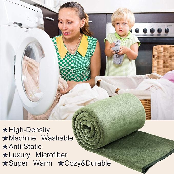 Fleece Blankets Travel Size Summer Blanket All Season Lightweight Throw for The Bed Extra Soft Brush Fabric Winter Warm Sofa Blanket 50"*61"(Travel Green)