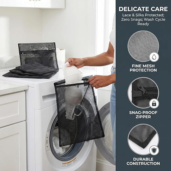 4pcs Mesh Laundry Bags Zipper Heavy Duty Washing Machine Bags Clothing Sweater Undergarment Travel Storage Organizer
