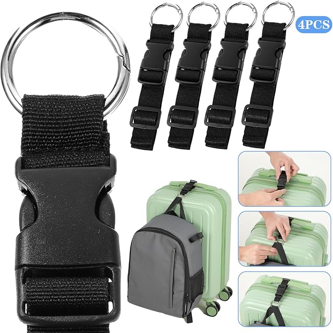 Add a Bag Luggage Straps, 4pcs Jacket Gripper Adjustable Luggage Hooks Holder Suitcase Belt Straps Carrying Clips with Luggage Connector and Hook Travel Accessories for Carry Your Extra Bags