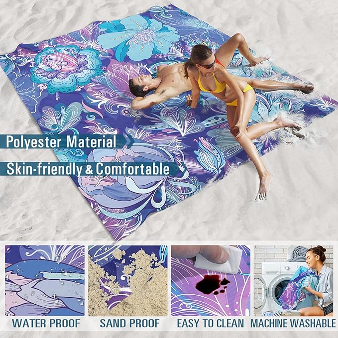 Famstar Beach Blanket Sandproof Waterproof 78''×110'' 1-7Adults Oversized,Compact Lightweight Durable Beach Mat for Travel Camping Hiking Picnic Blanket