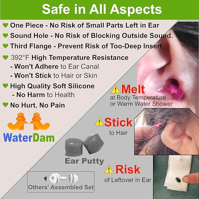 WaterDam Swimming Ear Plugs Great Waterproof Ultra Comfy Earplugs Prevent Swimmer's Ear