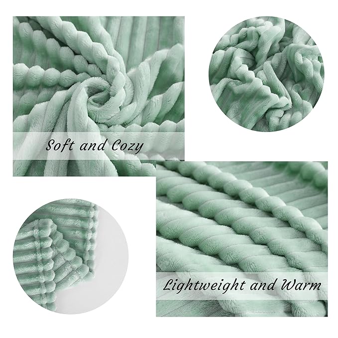 NTBAY Plush Flannel Twin Bed Blanket, 60X80 Inches Soft and Warm Lightweight Blanket with Striped Texture Bed Blanket for Couch Sofa Bed All Seasons, 60"x80", Mint