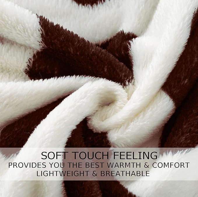 Fleece Cow Print Blanket Queen Size for All Season - Premium Lightweight Anti-Static Super Soft Cozy Plush Cow Blankets for Queen/Full Bed,90" x 90"(Brown Cow)