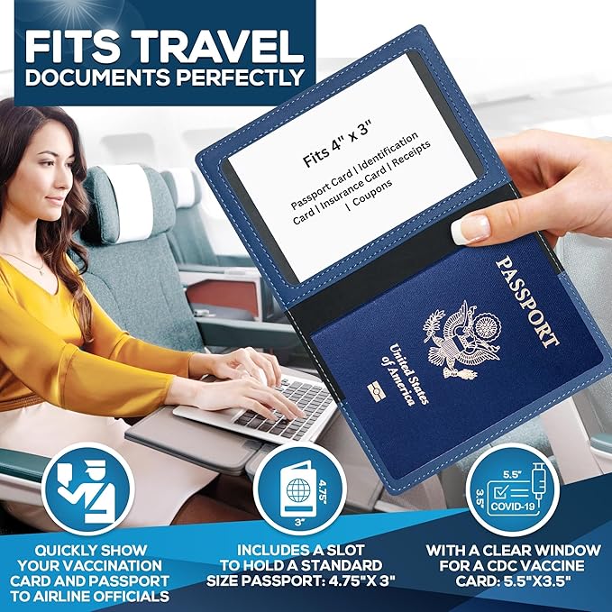 Ciana Passport Holder for Travel – PU Leather Passport Cover and Card Holder for Men & Women – Slim Passport Holder with Card Protector Slot, Travel Must Haves (Light Blue)