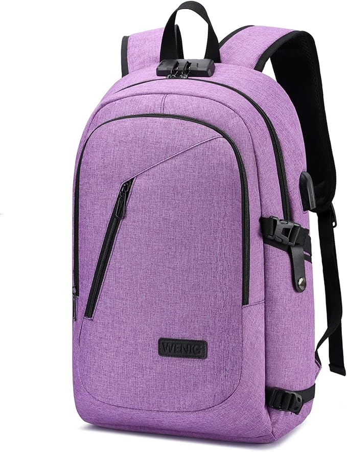 WENIG Laptop Backpack for Women,Business Backpack Anti-Theft Backpack with USB Charging Port and Lock 15.6 Inch Computer Backpacks for Women Men,Purple