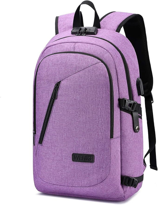 WENIG Laptop Backpack for Women,Business Backpack Anti-Theft Backpack with USB Charging Port and Lock 15.6 Inch Computer Backpacks for Women Men,Purple