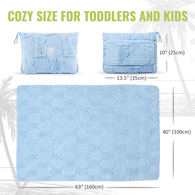 BOACAY Travel Toddler Blanket for Airplane, Car - Soft Kids Throw Blanket for Daycare - Pillow for Girls, Boys with Backpack Clip, Luggage Sleeve