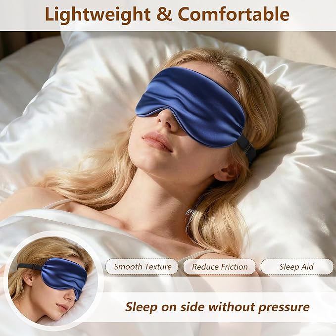 Sleep Mask Silk Eye Mask for Men Sleeping Mask, Adjustable Elastic Strap for Night Shading Sleep Mask, Soft and Comfortable for Both Men and Women (Dark Blue)