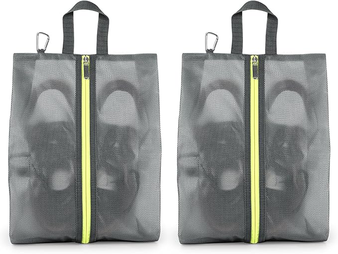 2 Pack Shoe Bags for Travel, Sneaker Bags, Waterproof Travel Shoe Bags with Zipper for Packing, Golf Shoe Dust Bags for Man and Women, Medium, Grey
