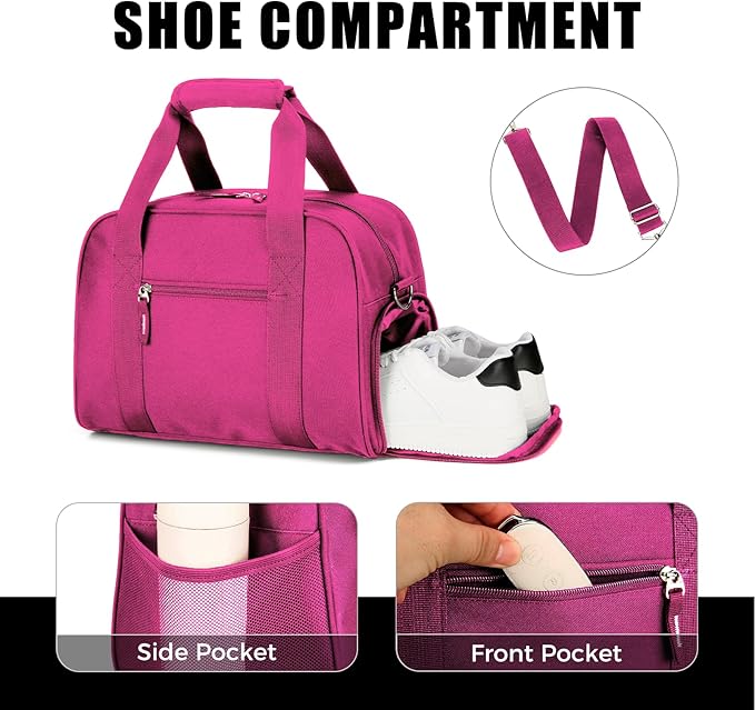 SeaRock 14 inch Small Gym Bag for Men & Women, Mini Duffle Bag with Shoe Compartment, Carry On Duffel Bag for Travel Sports, Rose Pink
