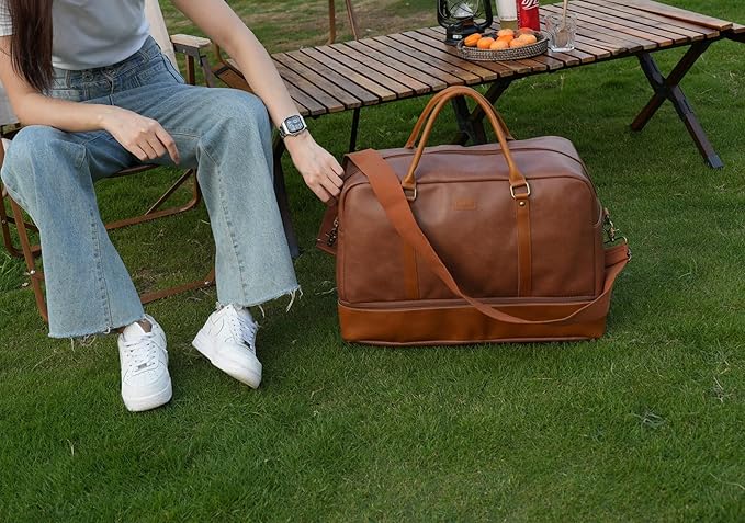 Baosha Vegan Leather Large Travel Duffel Tote Bag Carry On Weekender Overnight Bag With Shoe Compartment HB-38