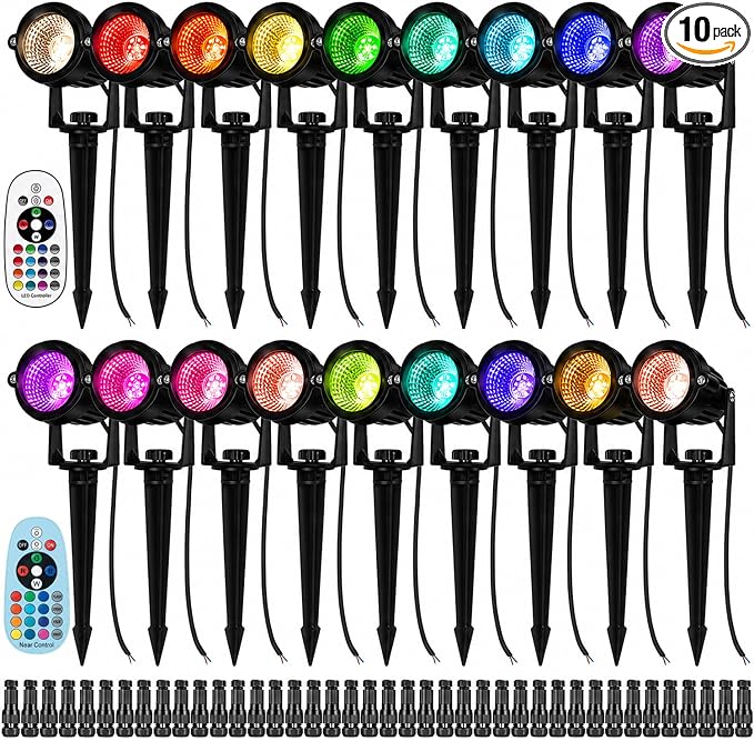 12W Landscape Lights Low Voltage LED Landscape Lighting Spotlight Waterproof Garden Pathway Christmas Decorative Lights Outdoor (RGBW 20 Pack)