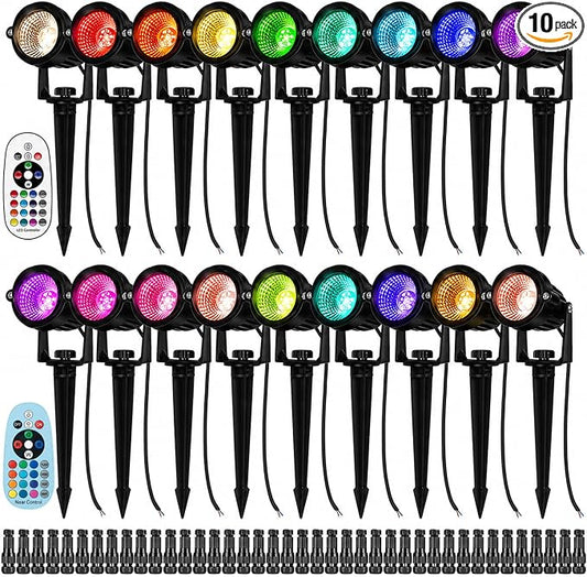 12W Landscape Lights Low Voltage LED Landscape Lighting Spotlight Waterproof Garden Pathway Christmas Decorative Lights Outdoor (RGBW 20 Pack)