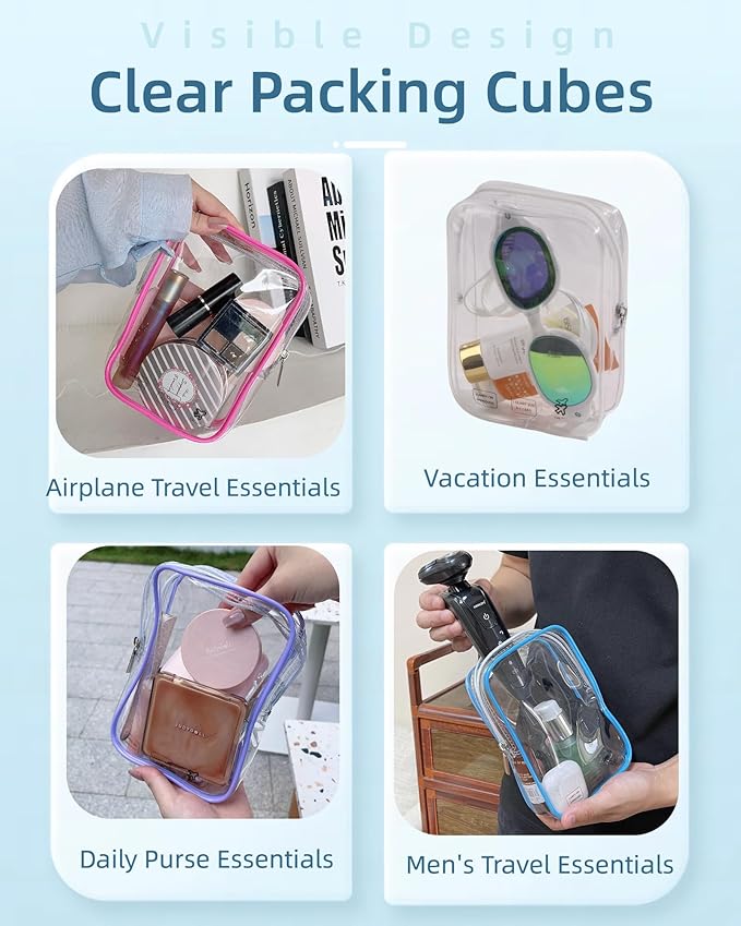 Packing Cubes 1 Quart Size Travel Bag TSA Approved Toiletry Bag Clear Small Purse Pouch International Long Flight Must Haves for Toiletries Makeup Liquids Airplane Europe Vacation Essentials