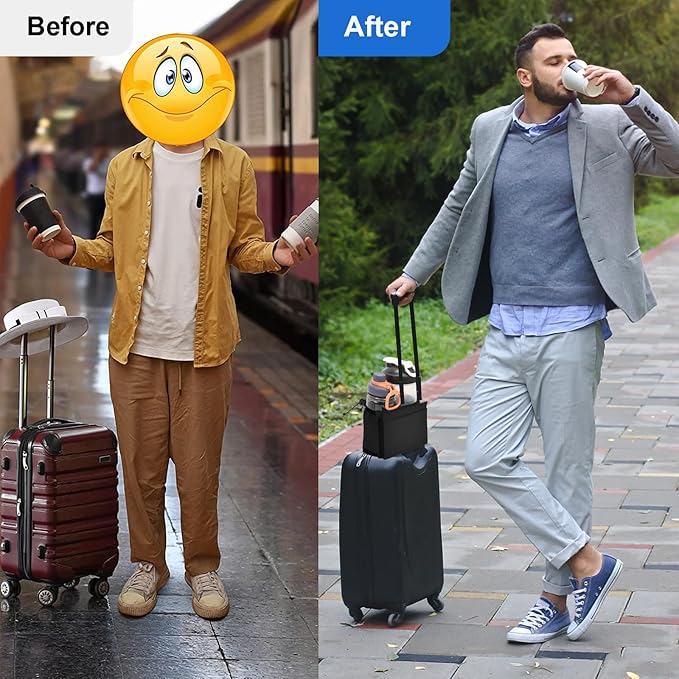 Luggage Travel Cup Holder for Suitcases Free Hands, Travel Accessories, Carry on Beverage Cup Holder Attachment, Luggage Cup Caddy Gifts for Flight Attendants, Business, Travelers, Black