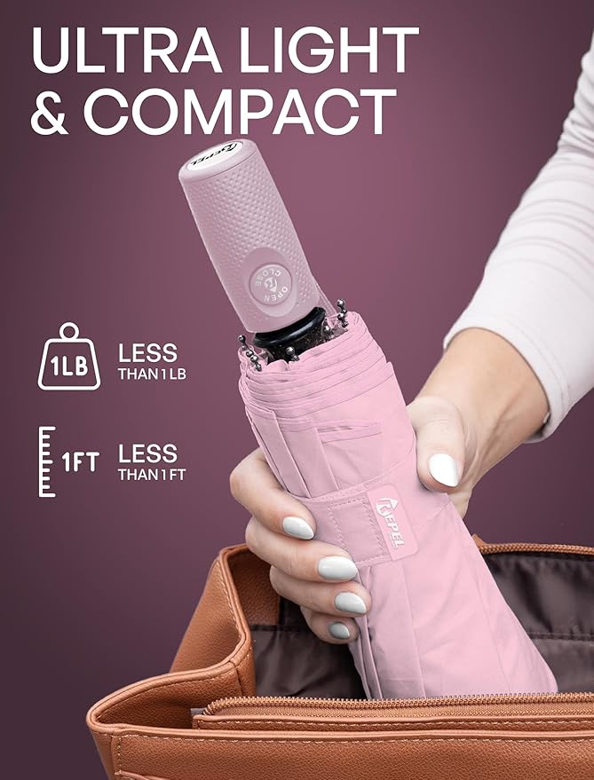 REPEL Windproof Travel Umbrella - Compact & Withstands Winds up to 85MPH , Strongest Premium Auto Folding Umbrella for Rain and Sun - Durable, Light & Portable for Women & Men , Fits Backpack & Cars