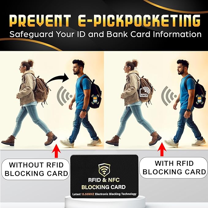 SaiTech IT 5 Pack RFID Blocking Card, One Card Protects Entire Wallet Purse, NFC Contactless Bank Debit Credit Card Protector ID ATM Guard Card Blocker–(Black)