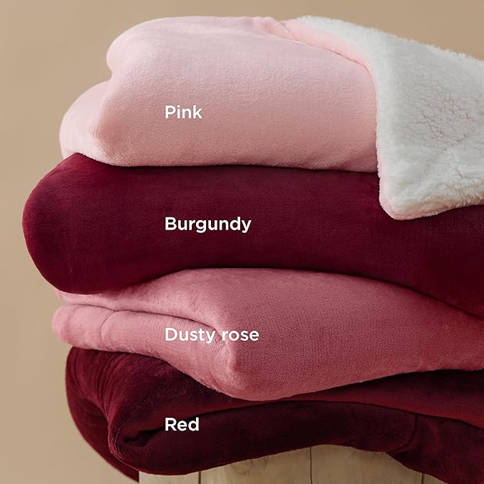 Bedsure GentleSoft Sherpa Fleece Blanket Queen Size for Bed, Non-Heated, Thick and Warm Throw for Girls and Women, Soft Fuzzy Plush Queen Blanket for Winter, Burgundy, 90x90 Inches