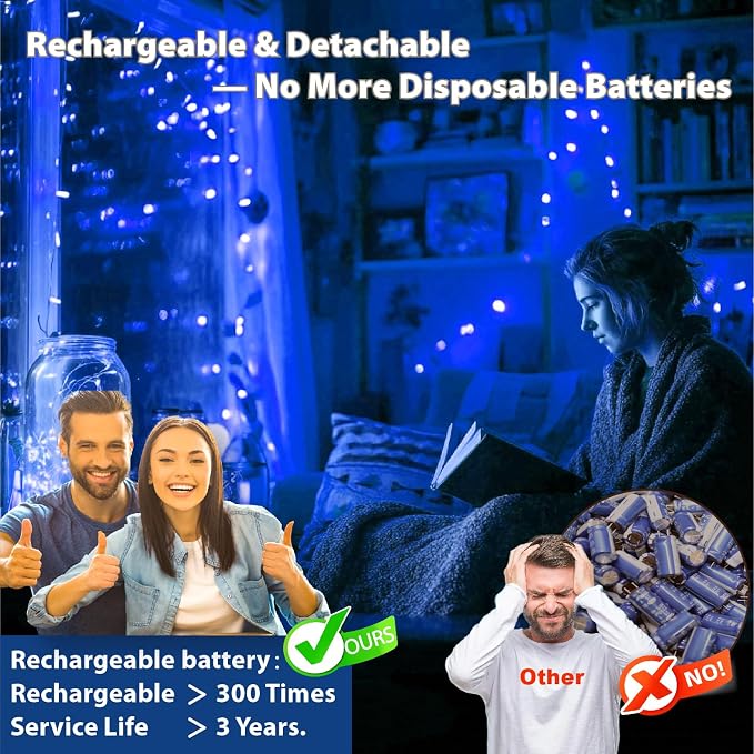 HXWEIYE 6 Pack Rechargeable Fairy Lights with Remote, 7ft 20LED | Battery Operated, 8 Modes & DIY Timer, Mini Twinkle String Light for Mason Jar Wedding Table Wreath Christmas,Blue