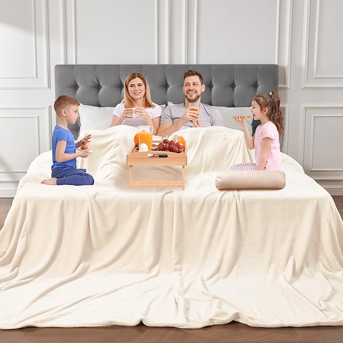 Big Oversized Soft Blanket, Giant Fleece Companion 120x120, California King Warm Blanket for Whole Family, Bed, Sofa, Couch, Travel, Camping 120x120 Cream