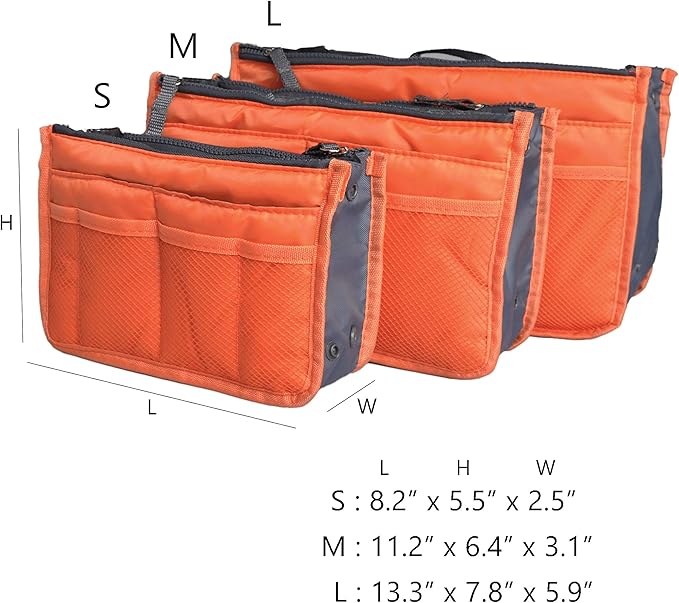 Vercord Purse Organizer Insert for Handbags Bag Organizers Inside Tote Pocketbook Women Nurse Nylon 13 Pockets Orange Large