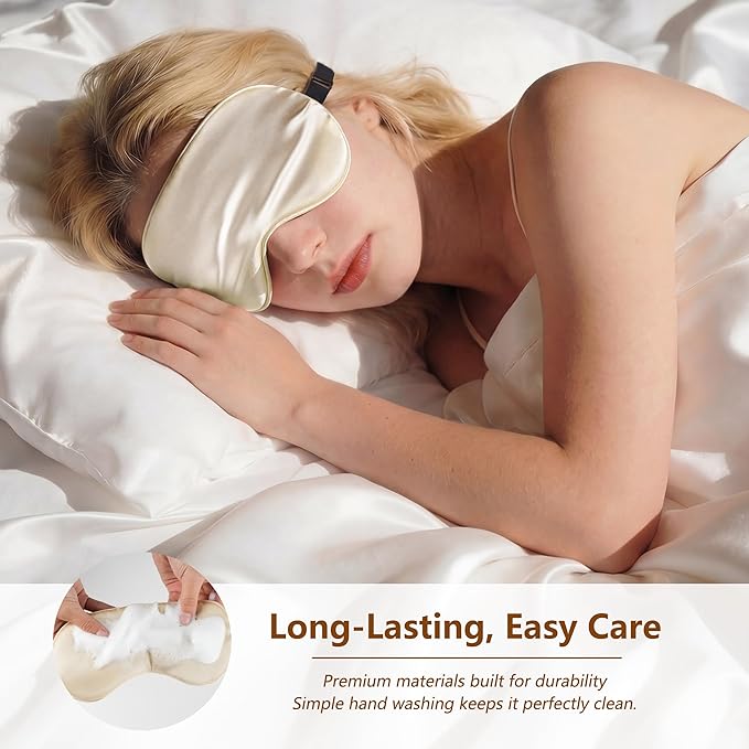 Sleep Mask Silk Eye Mask for Men Sleeping Mask, Adjustable Elastic Strap for Night Shading Sleep Mask, Soft and Comfortable for Both Men and Women (Champagne)
