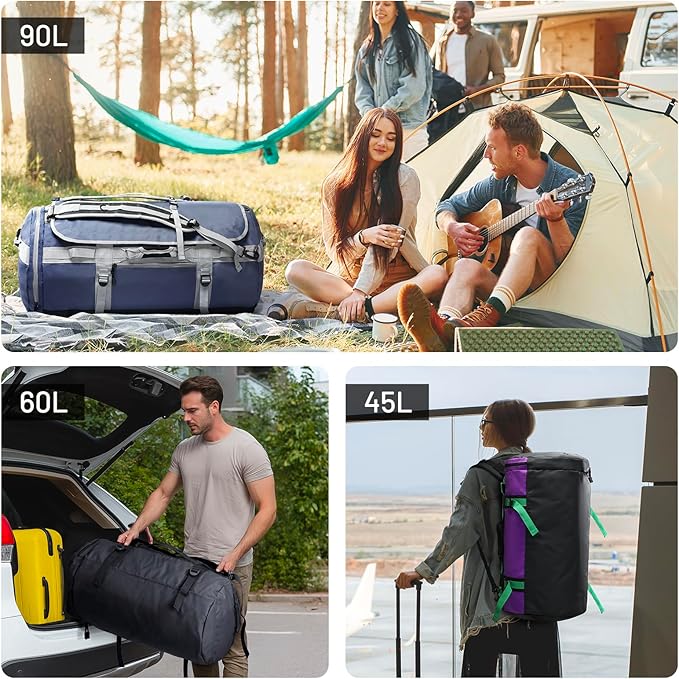 MIER Large Duffel Backpack Sports Gym Bag with Shoe Compartment, Heavy Duty and Water Resistant, Navy Blue, 90L